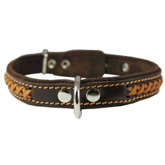 High Quality Genuine Leather Braided Dog Collar, Brown 7/8" Wide. Fits 13"-16.5" Neck. Overall Length 18".