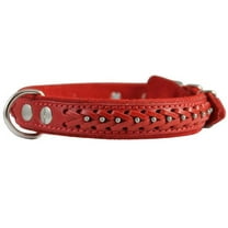 High Quality Genuine Leather Braided Studded Dog Collar, Red 1" Wide. Fits 14"-18" Neck. Brittany, Collie, Harrier,