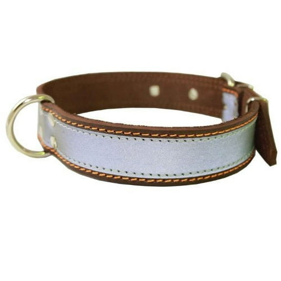 High Quality Genuine Leather Reflective Dog Collar 25" Long 1.5" Wide Brown Fits 17"-22" Neck