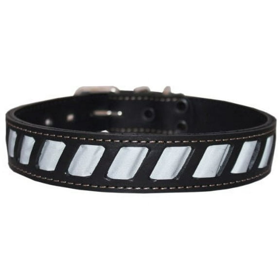High Quality Genuine Leather Reflective Dog Collar 26"x1.5" Black Fits 18"-23" Neck