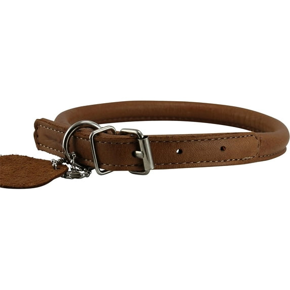 High Quality Genuine Leather Rolled Dog Collar 13"-16" neck size, Long Hair Dogs