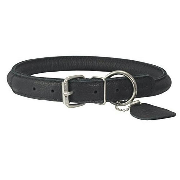 High Quality Genuine Leather Rolled Dog Collar Neck: 5"-6.24"; 1/4" Diam size, Long Hair Dogs and Puppies