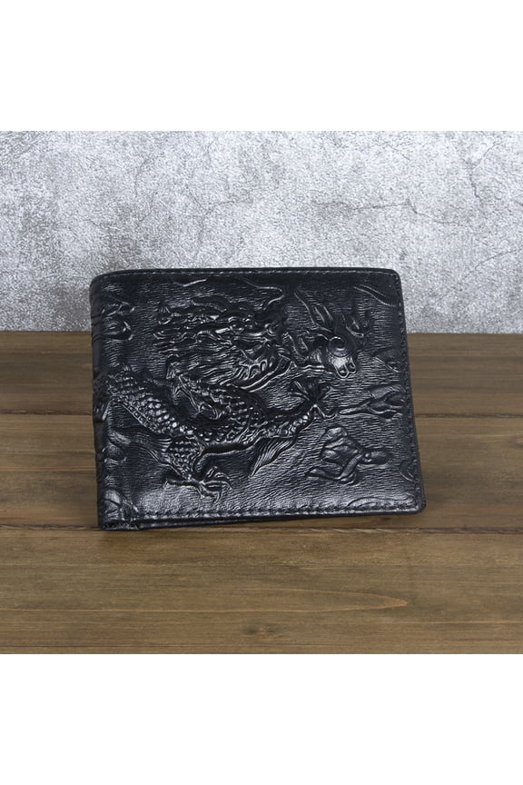 High Quality Genuine Leather Short Wallet 3D Dragon Style Card Wallet 2024 Vintage Bifold Small Purse for Man Male Gift Purses