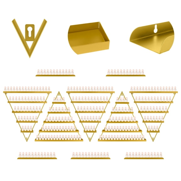 Durable Metal, Wall-mounted, Nail Polish Storage Racks, Body Armor Stand, 5 Tiers, Gold, Triangular Display Rack, Cosmetic Display Cases, Set of 10, with Easy Cleaning, for Spas