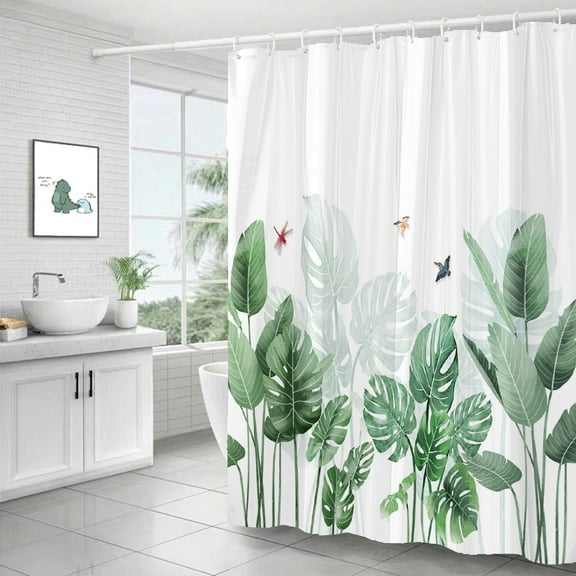 High Quality Gre Plant leaves Fabric Shower Curtain Waterproof a leaf Bath Curta