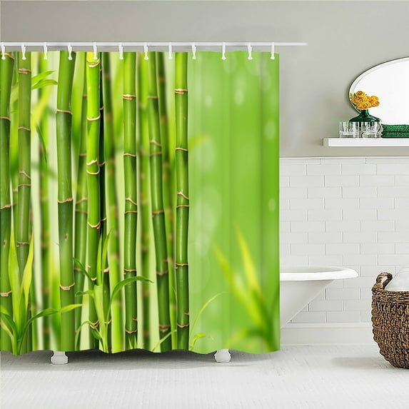 High Quality Green Bamboo Plant Printed Shower Curtain Waterproof Fabric Landscape Bath Curtains For Bathroom Decor With Hooks