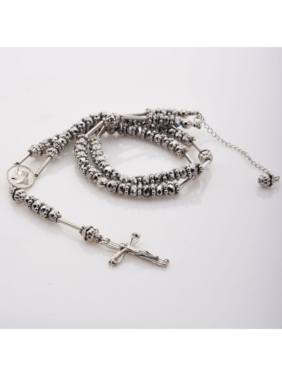 High Quality Hip Hop 8mm Silver Bead Rosary Pray Hand & Jesus Cross Necklace HR200 S