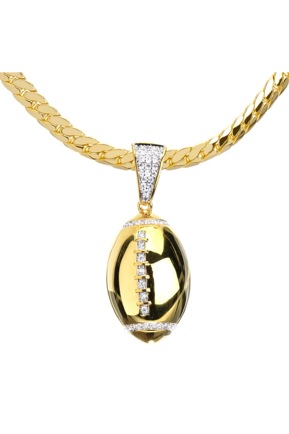 High Quality Hip Hop Iced 14 K Gold Plated Football Pendant 20" Miami Cuban Chain Necklace Set MCP 15109 G