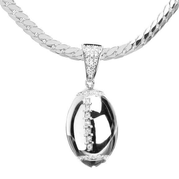 High Quality Hip Hop Iced Silver Plated Football Pendant 20" Miami Cuban Chain Necklace Set MCP 15109 S