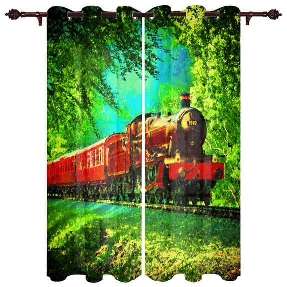 High Quality Home Curtains Snow Mountain Red Train Living Room Bedroom Kitchen Hotel Decoration Translucent Window Curta