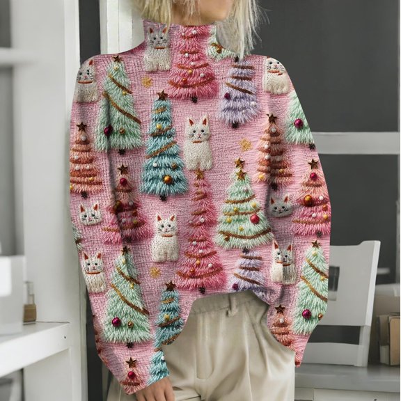 High Quality Imitation Cotton Material Offers Soft Breathable And Lightweight Comfort For Daily Wear, Casual Fashion Long Sleeve Round Neck Pullover Top Blouse With Unique Print