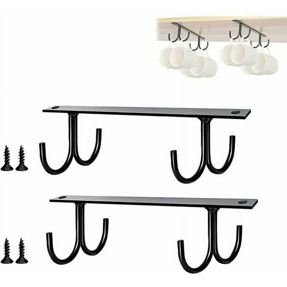 High-Quality Iron Mug Organizer for Under Cabinet, Stainless Steel Mug Holder Waterproof for Convenient Storage Rack in Kitchen, Double Row Design for Hanging Cups (20 cm x 8 cm x