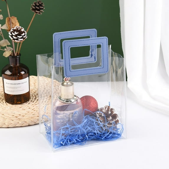 High Quality Large Capacity Blue Transparent PVC Transparent Shopping Bags Waterproof Storage Bag Hand Gift Bag Clear Tote Bag XS SMALL HANDLE