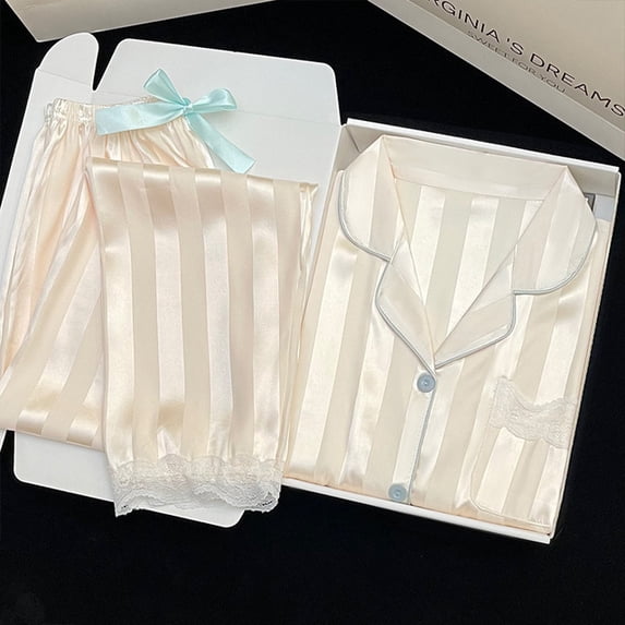 High Quality Light Luxury Ice Silk Pajamas Women‘s Pajama Spring and Autumn Style Long Sleeve Home Set Nightwear Sleepwear