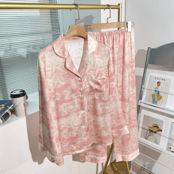 High Quality Light Luxury Ice Silk Pajamas Women‘s Pajama Spring and Autumn Style Long Sleeve Home Set Nightwear Sleepwear