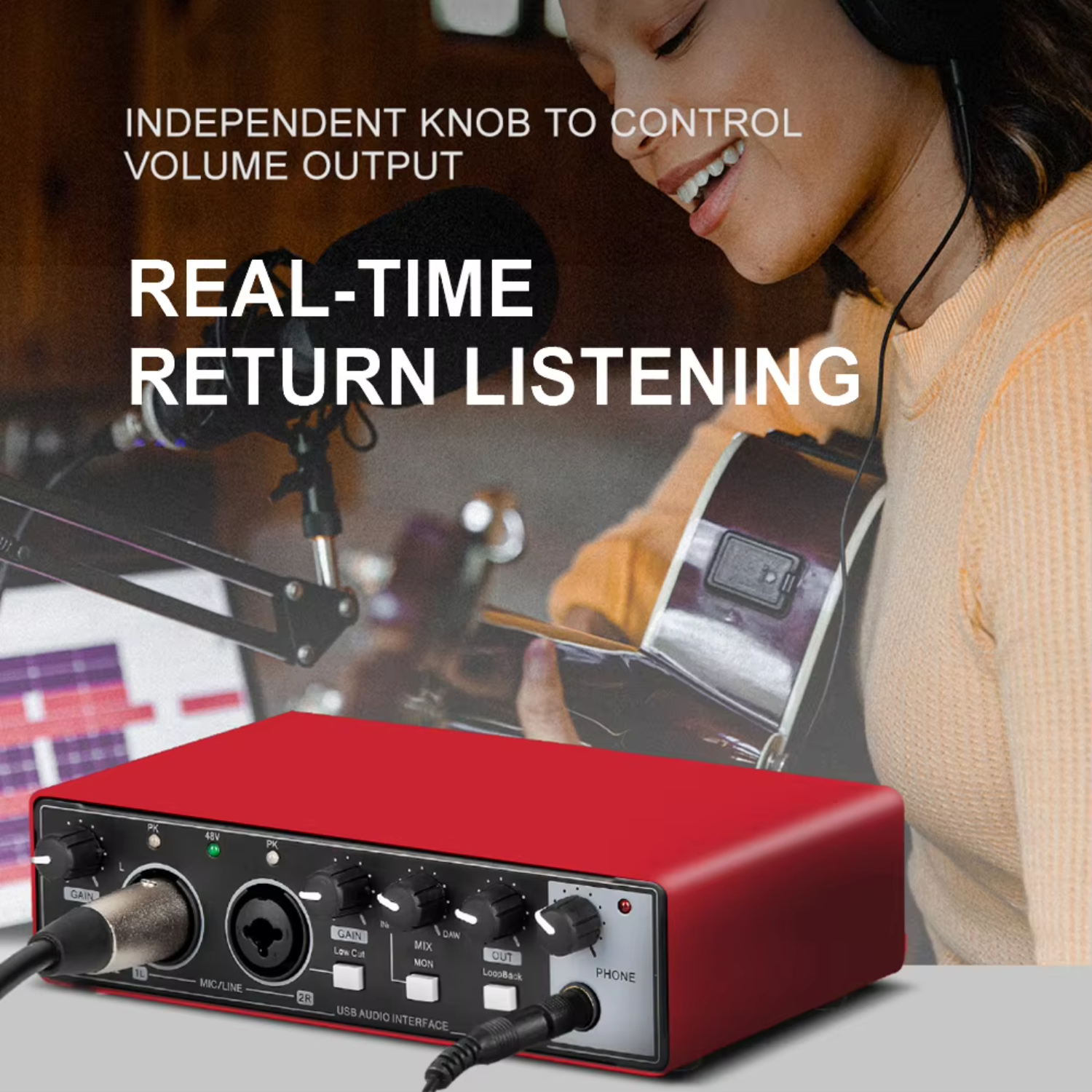 High Quality MD22 USB Audio Interface with 48V Phantom Power for Guitar