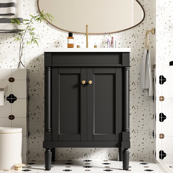 High Quality MDF Boards & Glossy Ceramic Basin - Retro Style Bathroom Vanity for Neat Organization