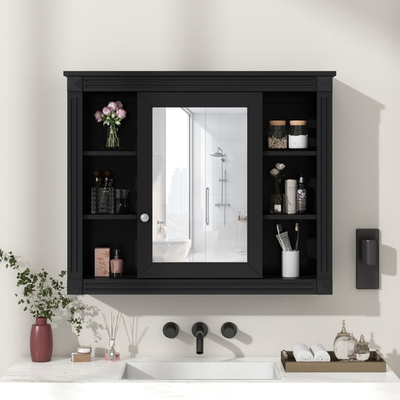 High-Quality MDF Wall Cabinet | Hidden and Open Storage Design | Keeps Bathroom Neat and Organized