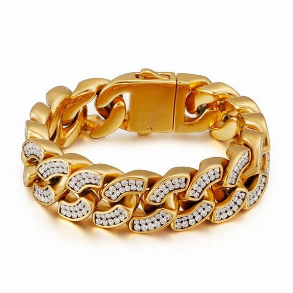 High Quality Men's 14K Yellow Gold Bracelet Jewelry 20cm Dubai Gold Color Heavy Chunky Link Chain Bracelets & Bangles
