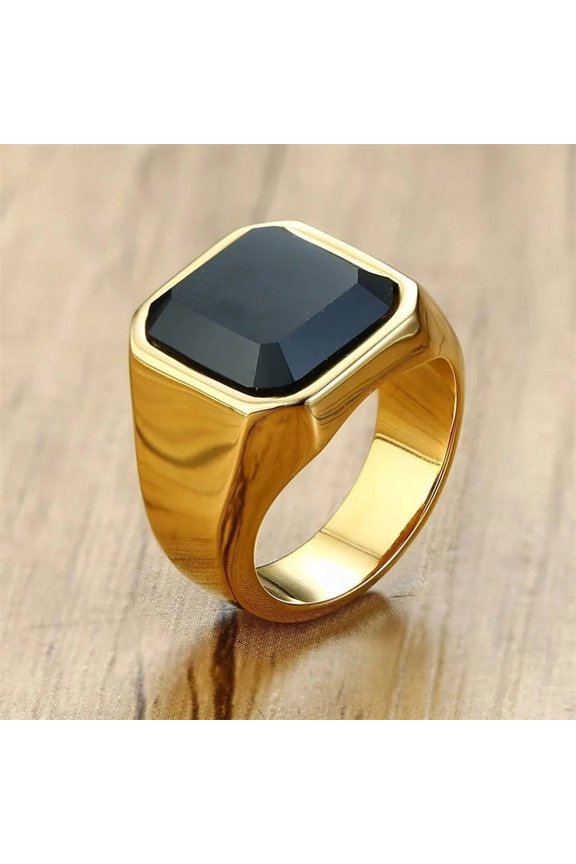 High Quality Men's Stone Ring Black High Polished 14K Yellow Gold Men's Jewelry Charm Ring For Men