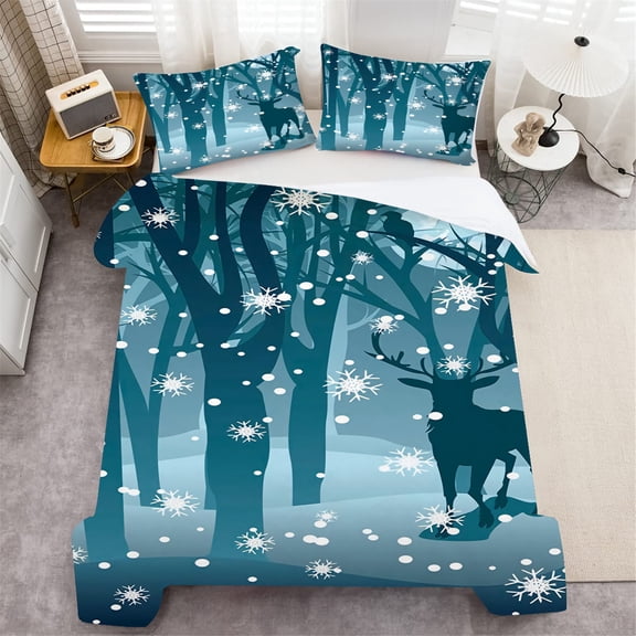 High Quality Merry Christmas Printed Duvet Cover Set with Pillowcase Home Decor Bedding Cover Set,Full (80"x90")
