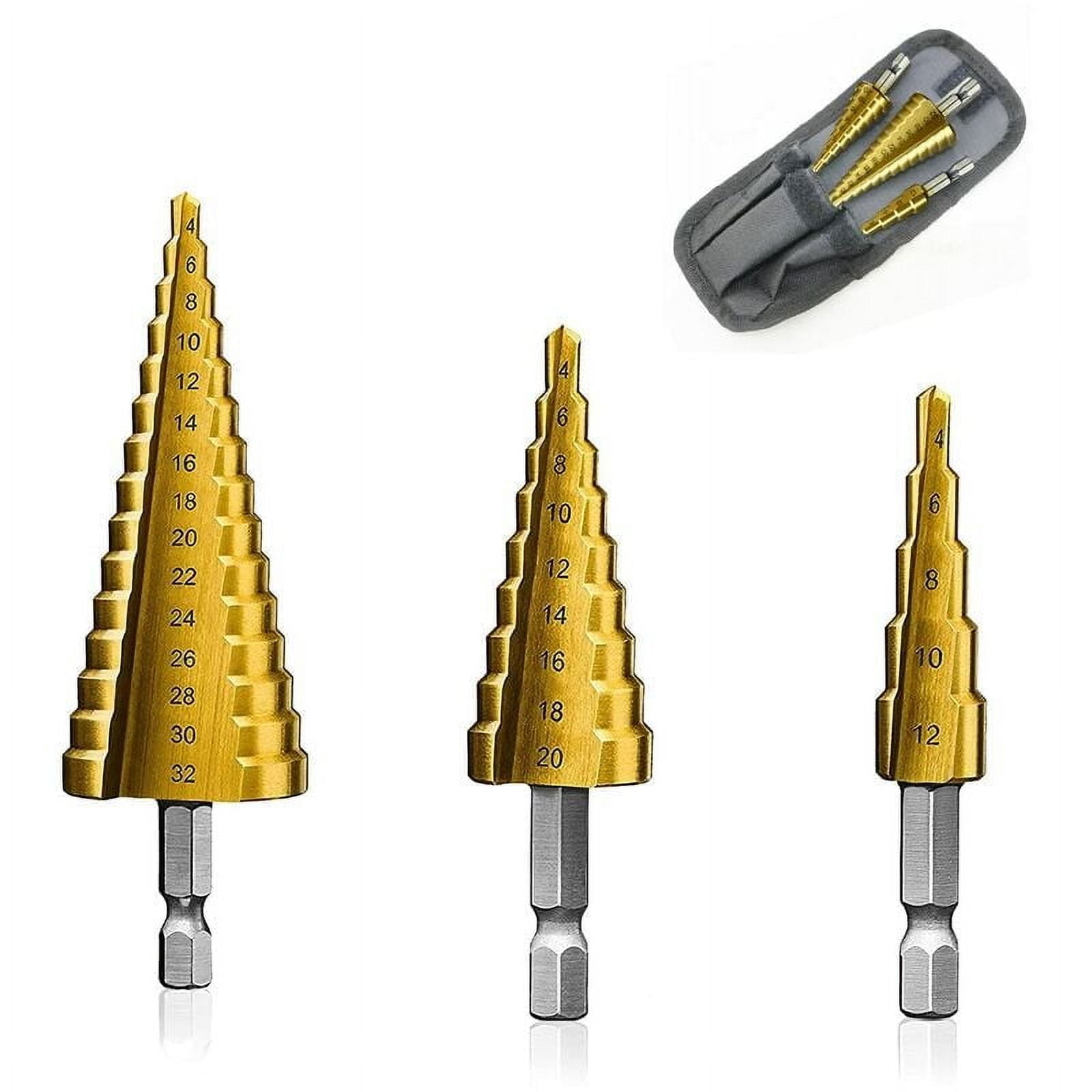 IRONANT Step Drill Bits, 5PCS HSS Titanium Step Drill Bit Set 50 Sizes High Speed Steel Step Bits For Metal With Aluminum Case
