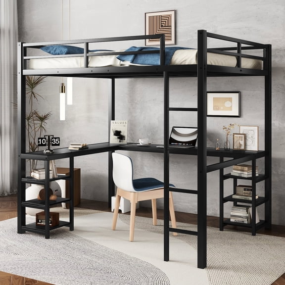 High-Quality Metal Design / Save Space in Bedroom / Comfortable and Functional Loft Bed