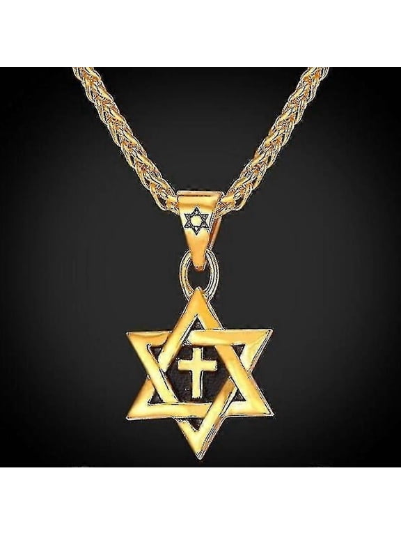 High Quality Metal Gold Plated Star Of David Cross Pendant Necklace Classic Jewish Cultist Amulet Jewelry