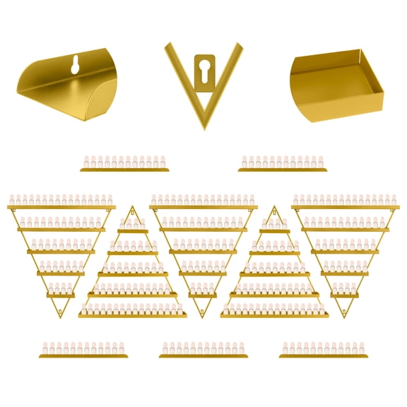 Practical Gold Metal, Wall-mounted, Nail Polish Storage Racks, Body Armor Stand, 5 Tiers, Triangular Display Rack, Cosmetic Display Cases, Set of 10, with Wider Depth Capacity, for Home Spa