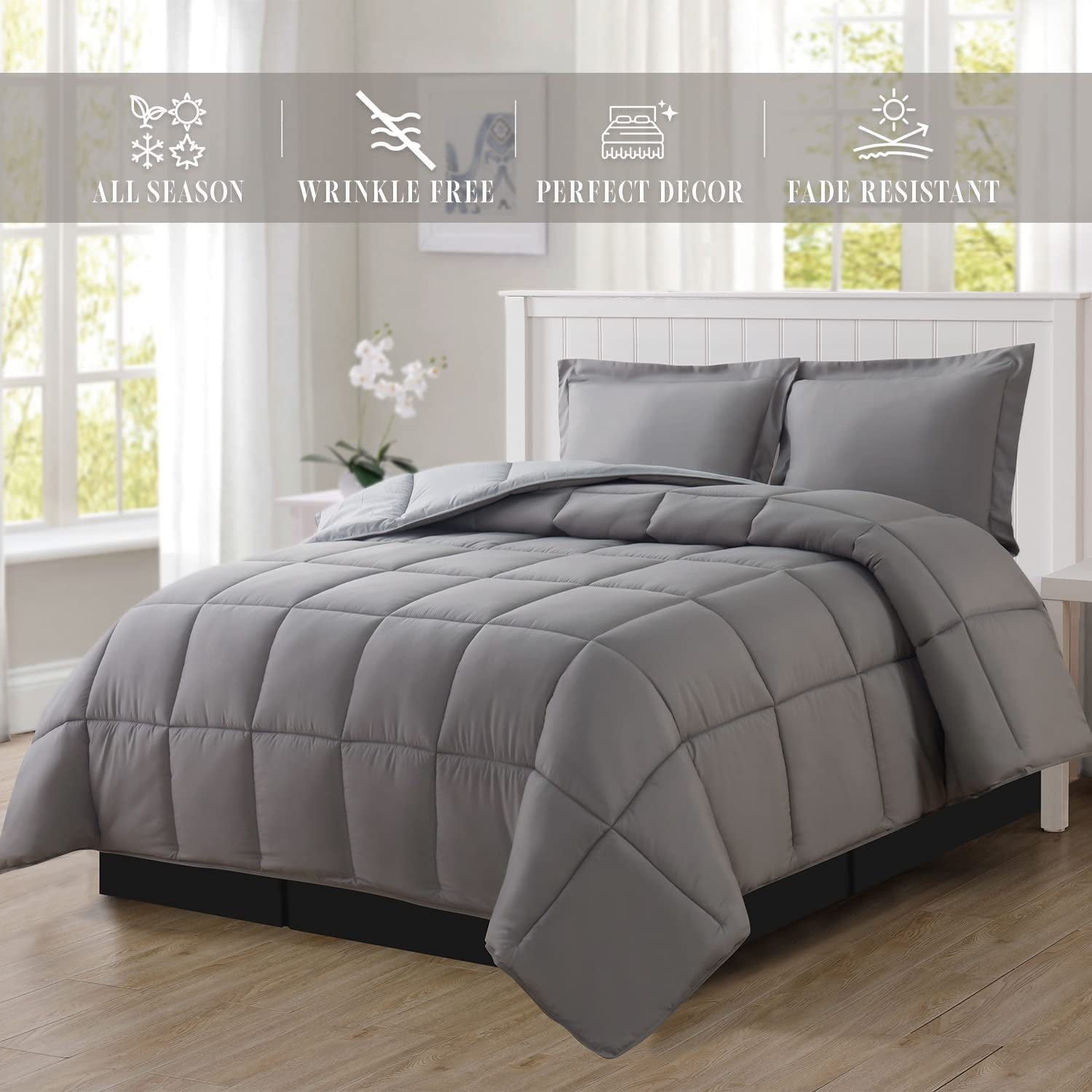 High Quality - NEW - 3-Piece Reversible Comforter Set, All Season Suitable, Box-Stitched Down Alternative, Twin/Twin XL, Gray/Silver
