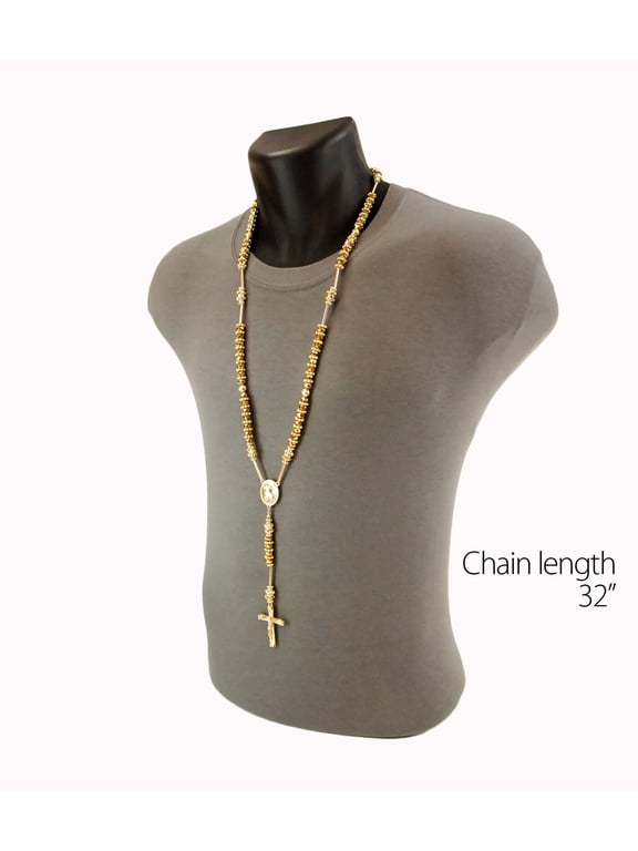High Quality NEW Hip Hop 14k Gold Plated 8mm GOLD Bead Pray Hand & Jesus Cross Rosary HR200 G