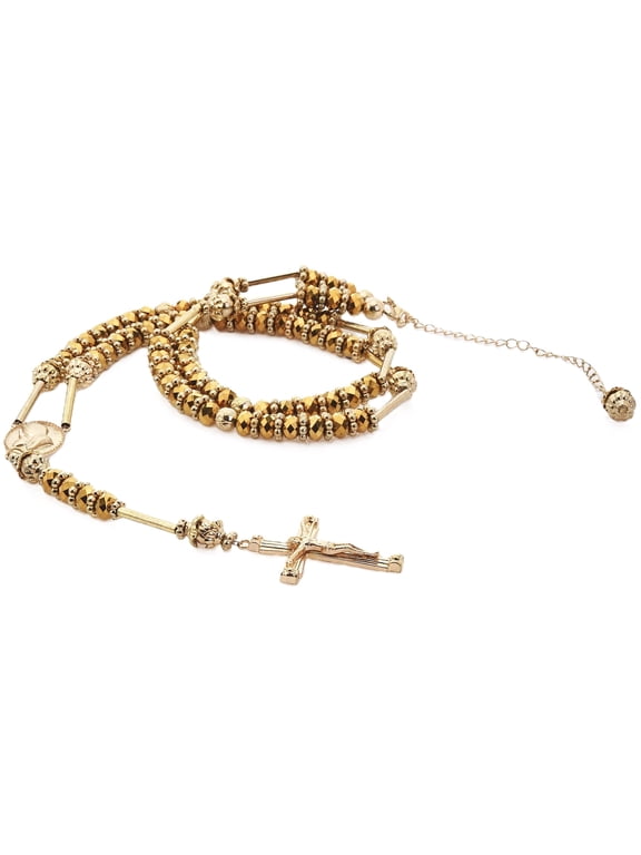 High Quality NEW Hip Hop 14k Gold Plated 8mm GOLD Bead Pray Hand & Jesus Cross Rosary HR200 G
