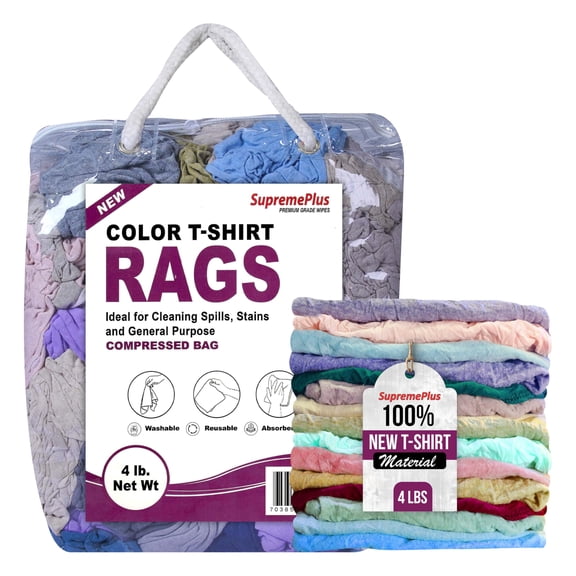 SupremePlus New Color Knit T-Shirt Cleaning Rags 4 lbs Bag of Rags Commercial Reusable Cotton Household Cleaning Cloths & Wipes, Multicolor, 28 Count