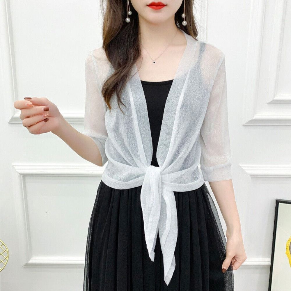 Dress Knot Sweater Set Tulle Cardigan Slip Up Lace Chic Bow