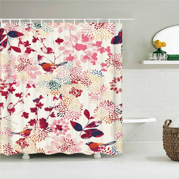 High Quality Nordic style Flower Leaf Printed Fabric Shower Curtains Bath Screen Waterproof Products Bathroom Decor with