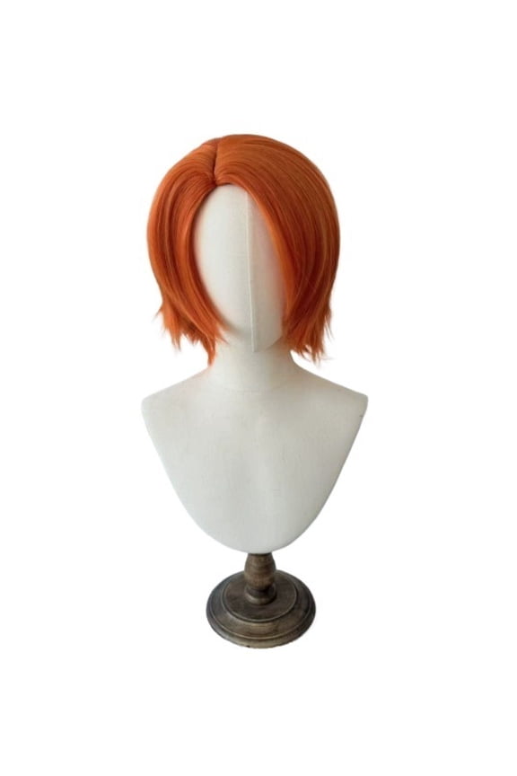 High-Quality Orange Wolf Tail Style Cosplay Wig for Anime Fans - Short Hair Full Headgear