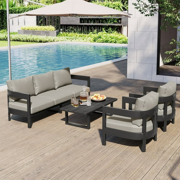 High-Quality Outdoor Seating Set with Thick Cushions for Ultimate Comfort, Perfect for Lawns, Patios, and Poolside (Light Gray)