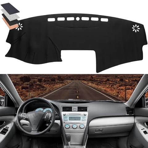 SPEEDWOW PU Leather Dash Pad for 2007 - 2011 Toyota Camry, Sun Protection Anti-Vertigo Mat Blanket, Waterproof Non-Slip Dashboard Cover, Dustproof & Scratch-Resistant, Black