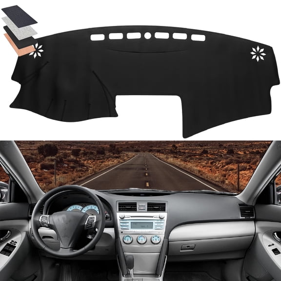 SPEEDWOW PU Leather Dash Pad for 2007 - 2011 Toyota Camry, Sun Protection Anti-Vertigo Mat Blanket, Waterproof Non-Slip Dashboard Cover, Dustproof & Scratch-Resistant, Black