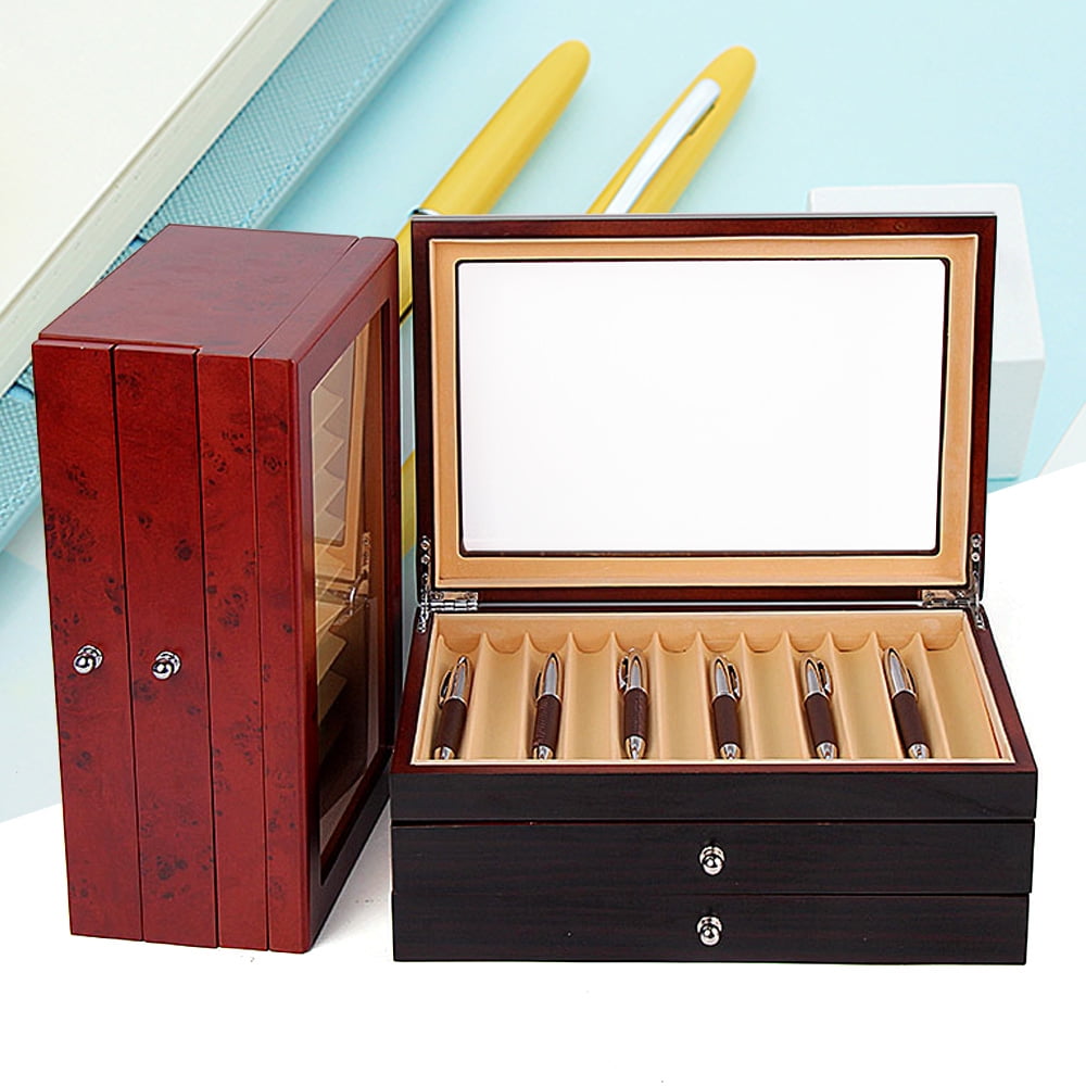 High-Quality Pen Box with 34 Compartments, Velvet Lining, Rosewood and MDF, Large Capacity, Retro Design, Ideal Gift for Pen Collectors