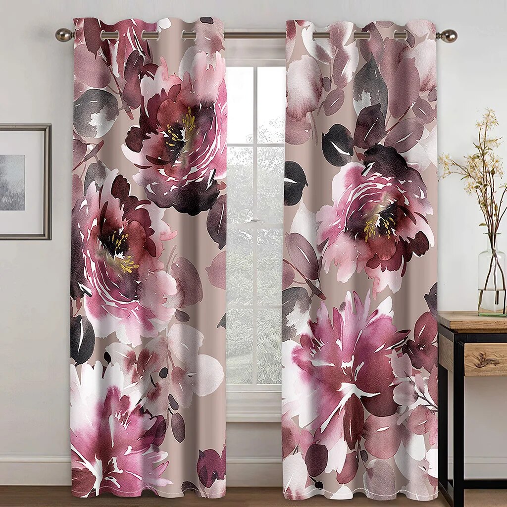 High Quality Pink Cherry Blossoms Red Rose Curtains For Living Room