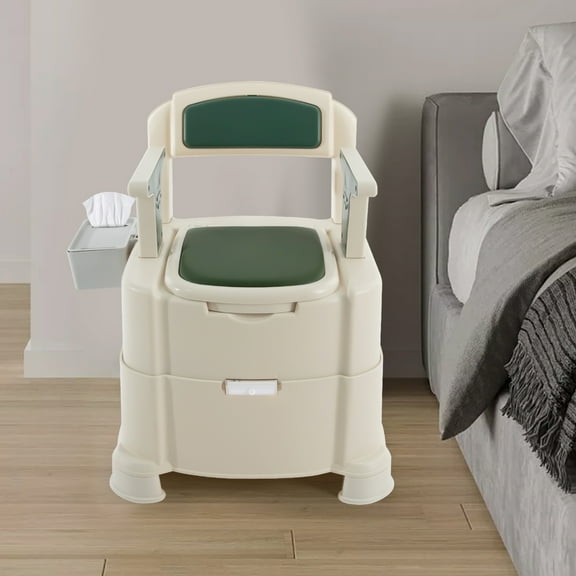 High-Quality Portable Bedside Commode with TPE Non-Slip Feet, PIR Sensor Light for Night Use, Double Lid Design to Lock Odors, Easy-to-Clean and Comfortable with Removable Armrests