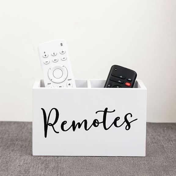 High-Quality Recycled Wood Remote Control Label Storage Box, Multi-Compartment Organizer for Remotes and Office Supplies, Minimalist Black Desktop and Living Room Storage Box, Shelf Baskets