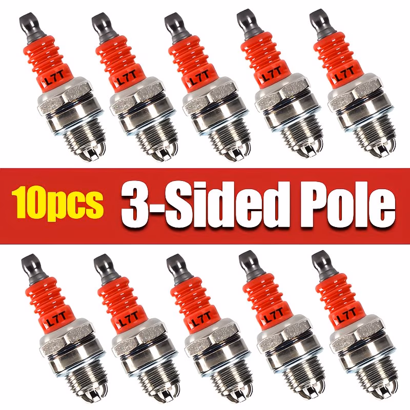 High-Quality Red L7T Spark Plugs for 2-Stroke Engines, Gas Chainsaws, Weed Trimmers & Blowers, Metal, 10-Pack