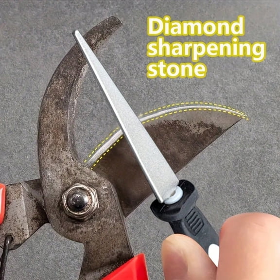 High-Quality Rhinestone Coated Sharpening File, Dual Flat & Curved Metal Sharpener for Scissors, Knives & Gardening Tools