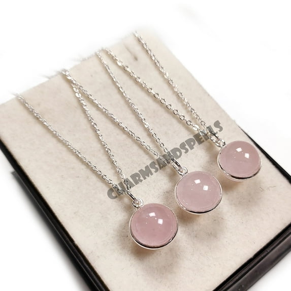 High Quality Rose Quartz Ball Necklace, Natural Crystal Pendant with Sterling Silver Chain, Mothers Day Jewelry, Healing Jewelry, Gifts For Her