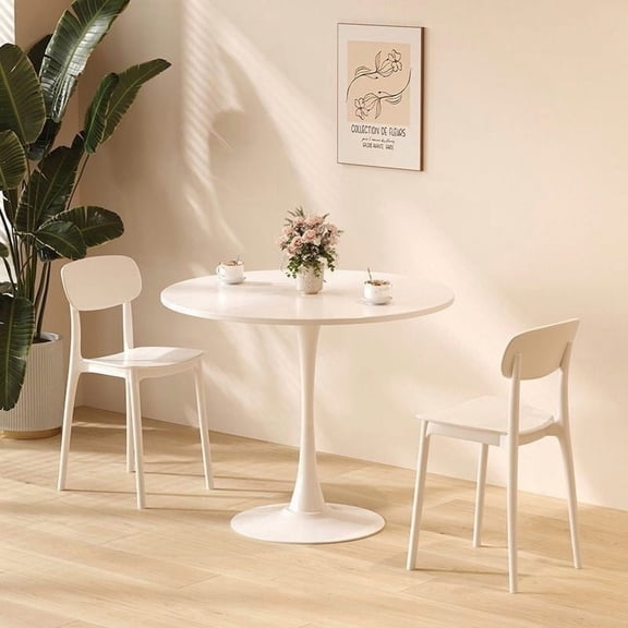 High-Quality Round Kitchen Dining Table, 31.5'' Dia, Stable Metal Base, White