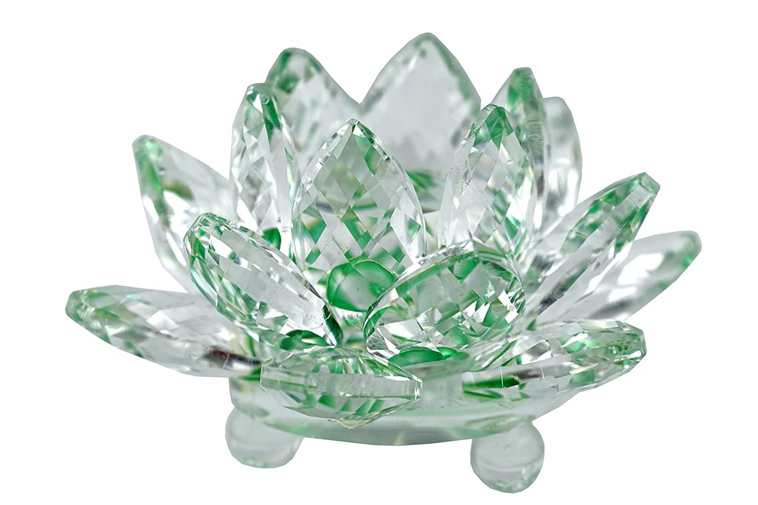 High Quality Sapphire Sparkle Crystal 3 inch Decorative Clear Reflection Lotus Flower For Feng Shui Home Decor with Gift Box (Crystal Green) new