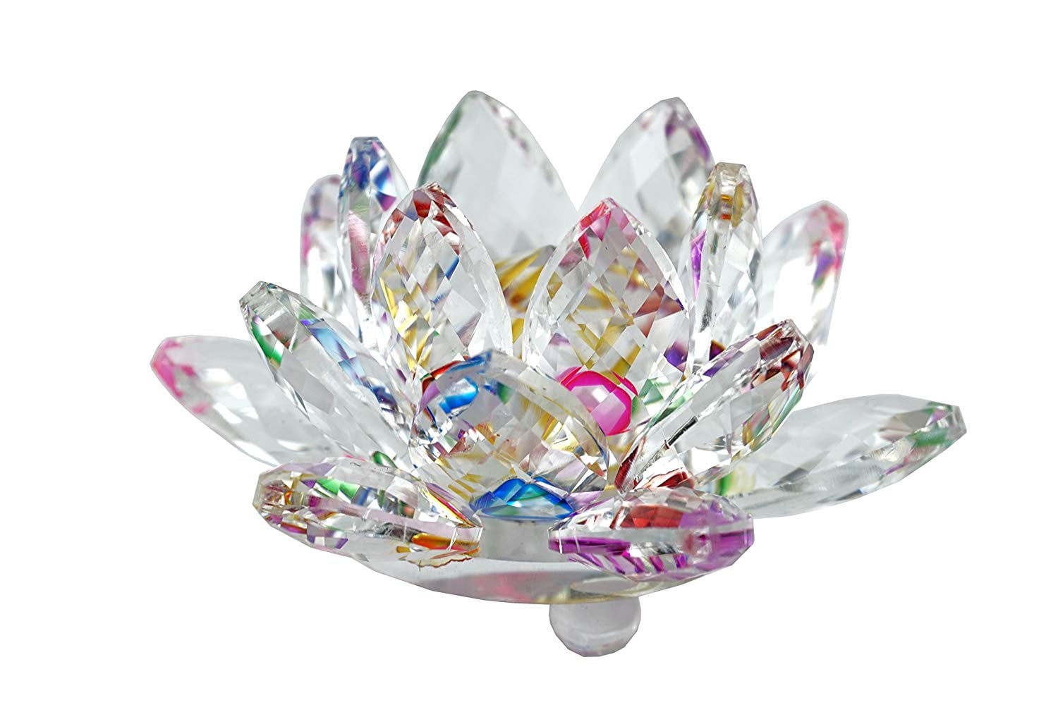 High Quality Sapphire Sparkle Crystal 3 inch Decorative Clear Reflection Lotus Flower For Feng Shui Home Decor with Gift Box (Rainbow)