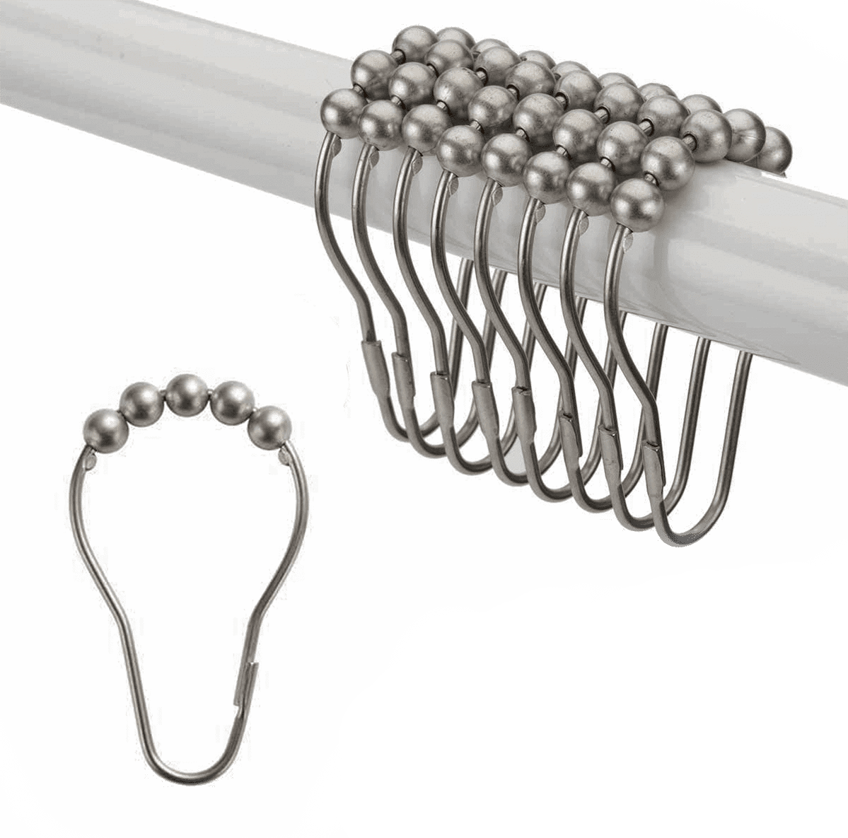 Matte Nickel Rust-Resistant Shower Curtain Rings Set of 12